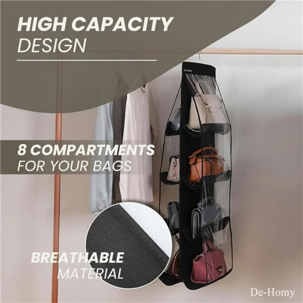 Handbag Organizer 2 Pack Closet Purse Hanger Storage with Clear Pockets Black